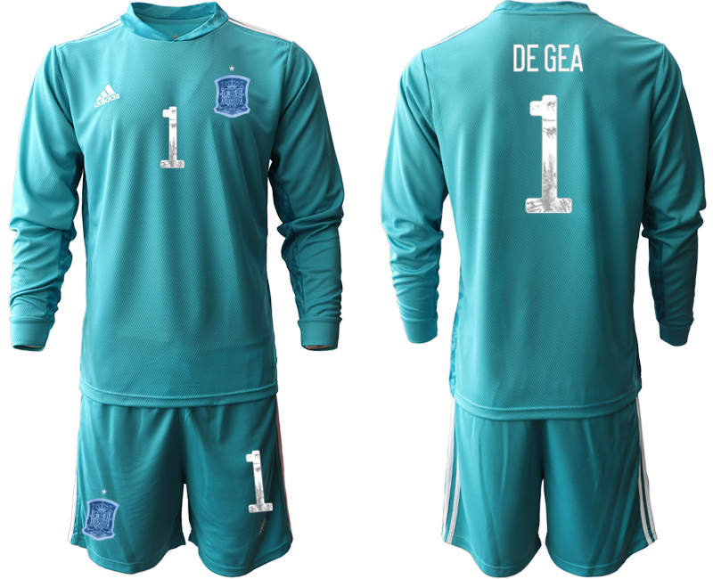 Men 2021 European Cup Spain blue Long sleeve goalkeeper #1 Soccer Jersey1